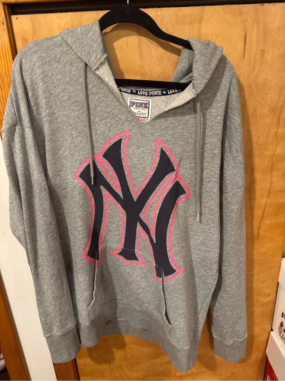 Y2K Victoria's Secret PINK Gray Hoodie with Navy & Pink NY Logo